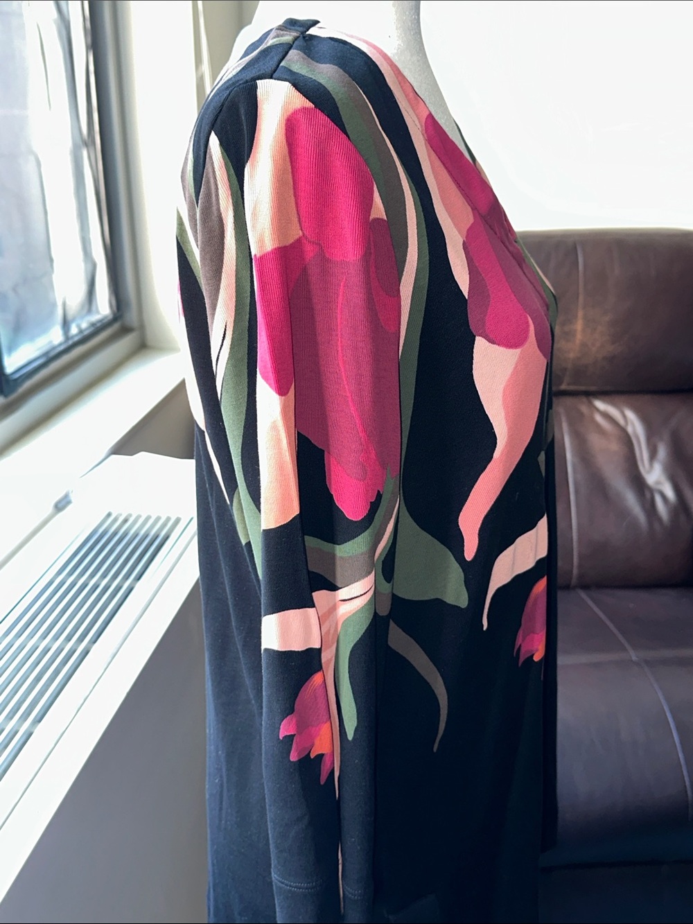 Chico's Black V-Neck Tunic with Pink Floral Swirl - Picture 4 of 5